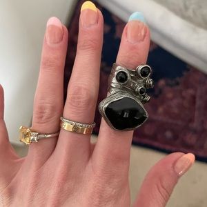 Saint Laurent Artsy Yves Black/Gunmetal Ring Sz5